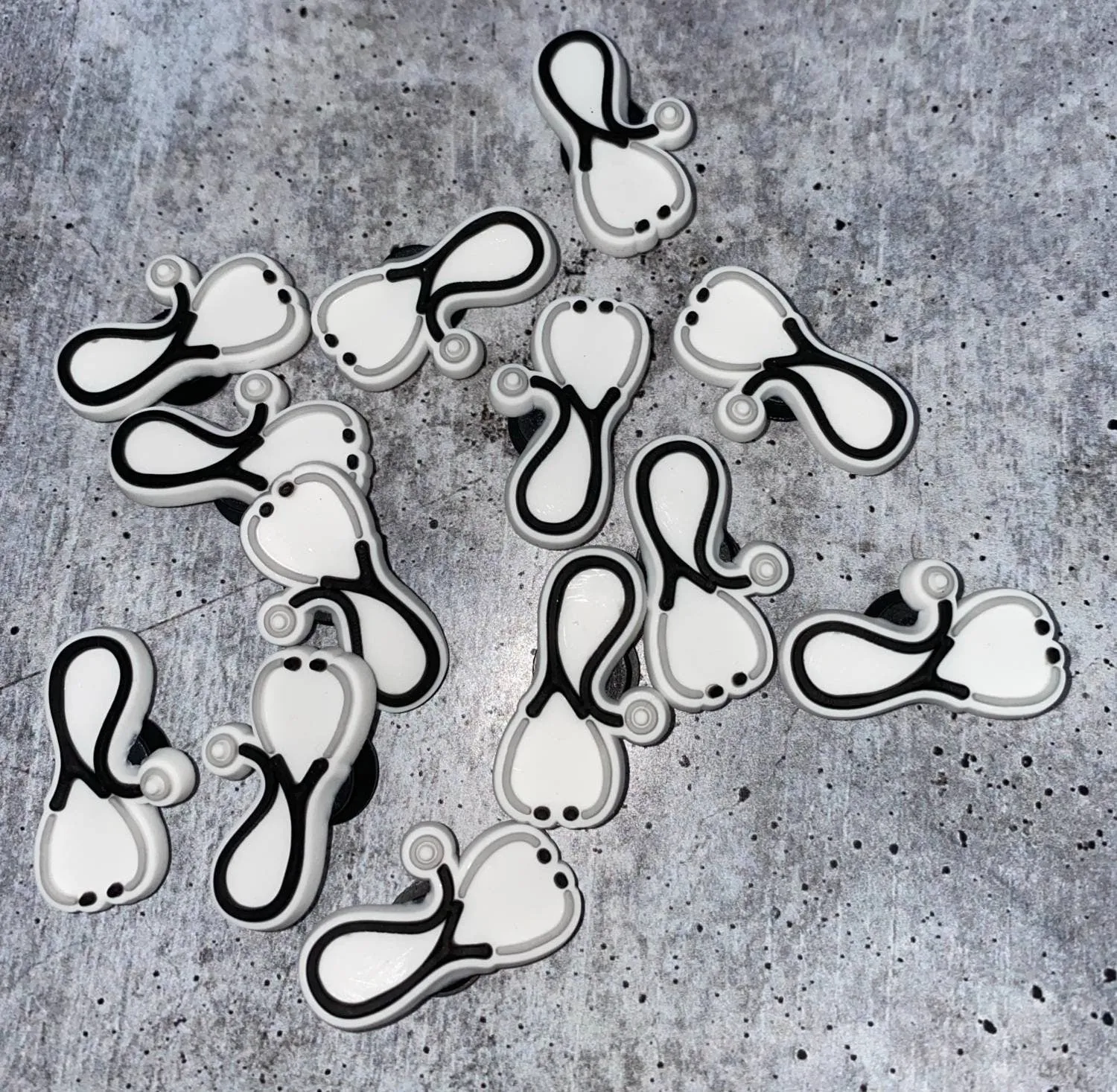 1-pc Blk/White "Stethoscope", Shoe Charm, Medical Charm; Nurse, Tech, Dr Charms for Crocs; Charm for Shoes & Bracelets, Healthcare Charm