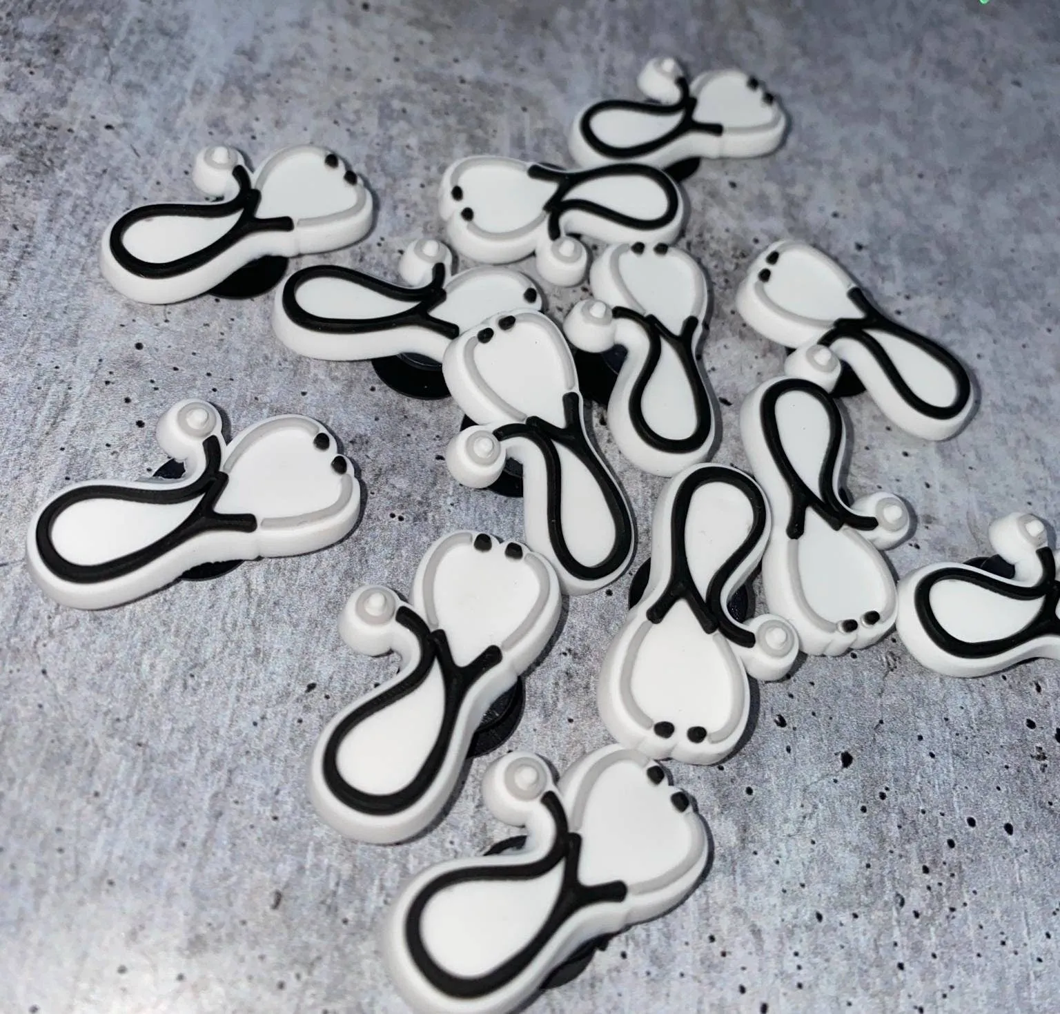 1-pc Blk/White "Stethoscope", Shoe Charm, Medical Charm; Nurse, Tech, Dr Charms for Crocs; Charm for Shoes & Bracelets, Healthcare Charm