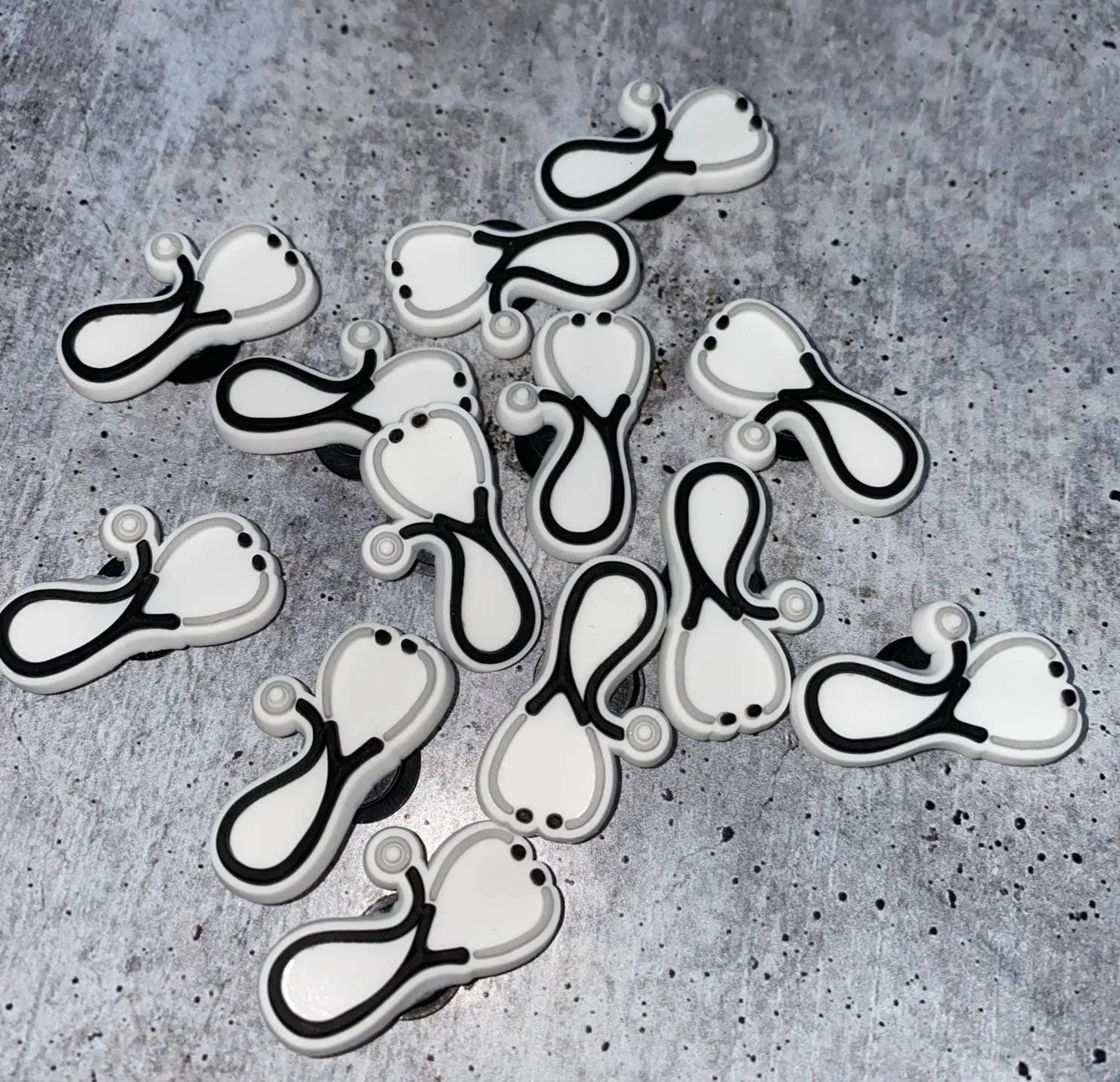 1-pc Blk/White "Stethoscope", Shoe Charm, Medical Charm; Nurse, Tech, Dr Charms for Crocs; Charm for Shoes & Bracelets, Healthcare Charm
