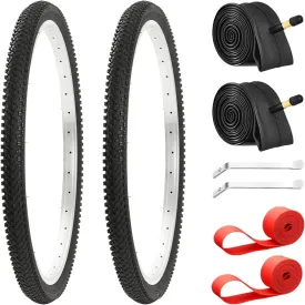 2-Pack Mountain Bike Tires Set | 26x1.95 Inch Foldable Replacement Tires with Tubes & Tire Levers | All-Terrain MTB Tire for Trail, Road, Beach & Snow