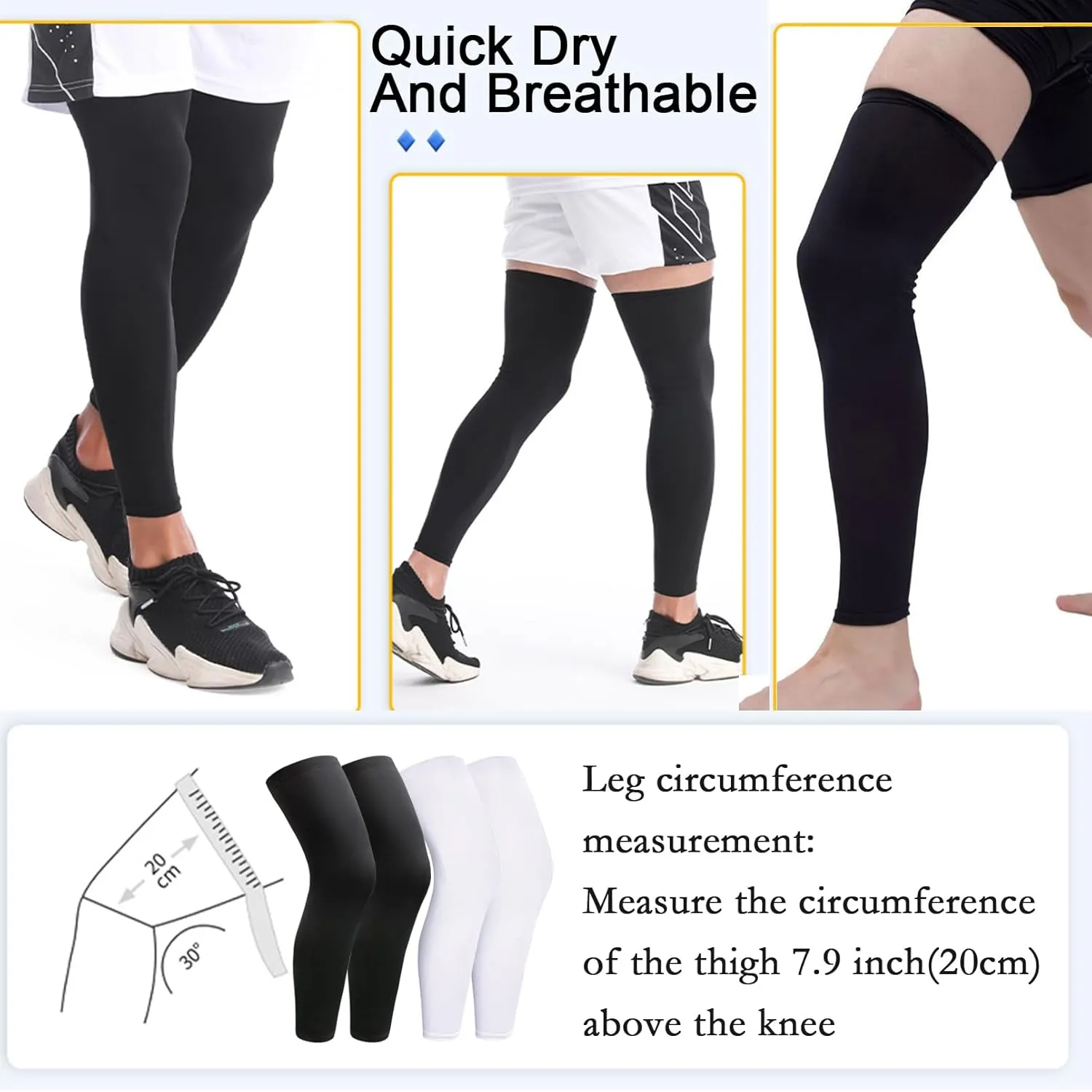 2 Pairs Leg Sleeves,Full Leg Compression Sleeve for Men Women,Long Knee Sleeve with Anti-slip Silicone Strips
