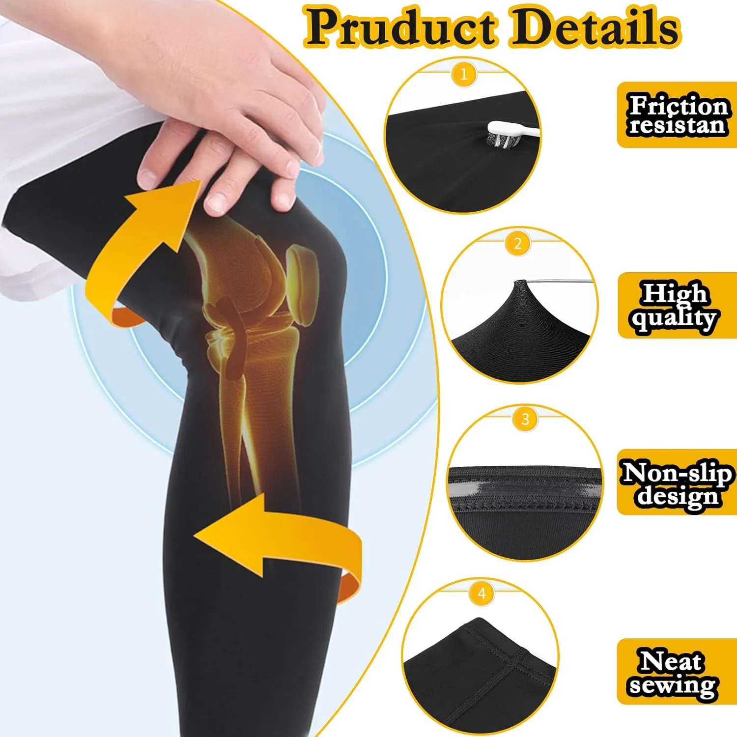 2 Pairs Leg Sleeves,Full Leg Compression Sleeve for Men Women,Long Knee Sleeve with Anti-slip Silicone Strips