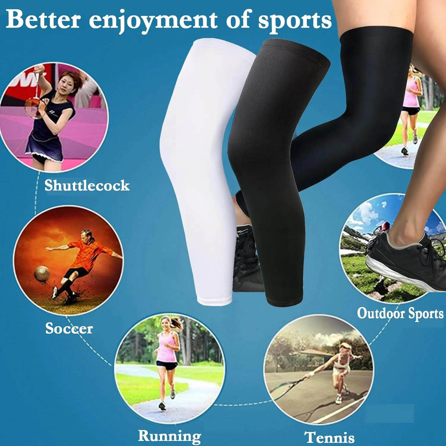 2 Pairs Leg Sleeves,Full Leg Compression Sleeve for Men Women,Long Knee Sleeve with Anti-slip Silicone Strips