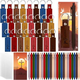 24 Sets Father Day Gifts Bulk for Church Bible Verse Pen Man of God Bible Verse Keychains with Cards Organza Bag for Father's Day Men Christian Church Baptism Gifts