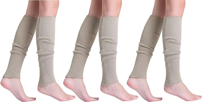 3 Pairs Knitted Leg Warmers for Women - 80s Style, One Size