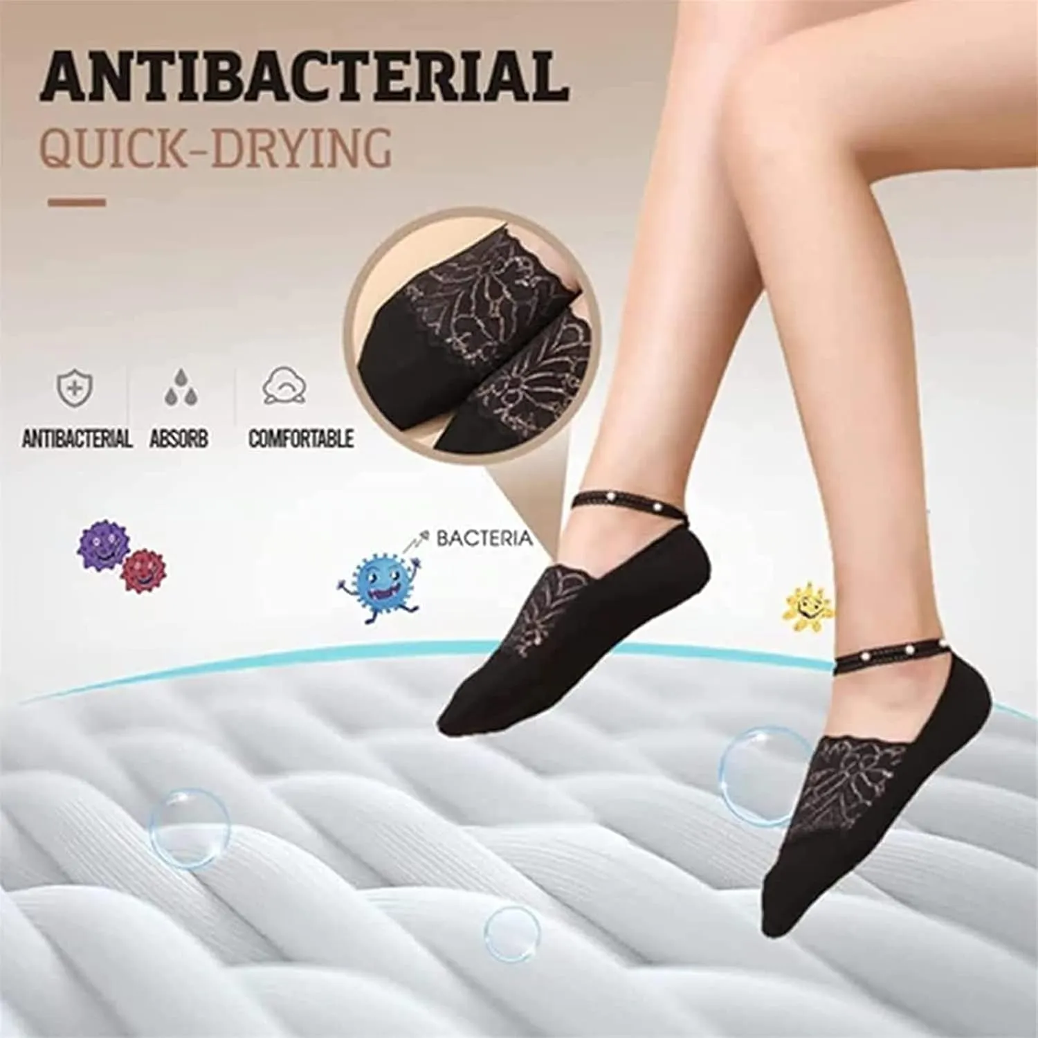 4 Pair Pearl Lace Socks for Women, Crystal Tulle Pearl Summer Socks