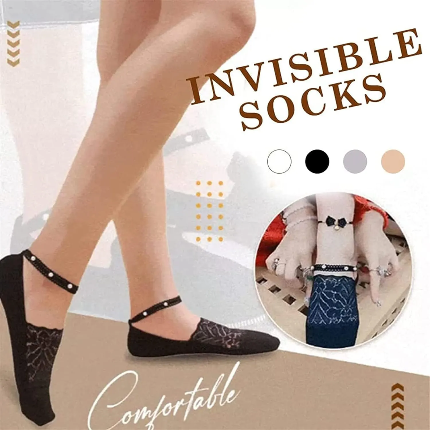4 Pair Pearl Lace Socks for Women, Crystal Tulle Pearl Summer Socks