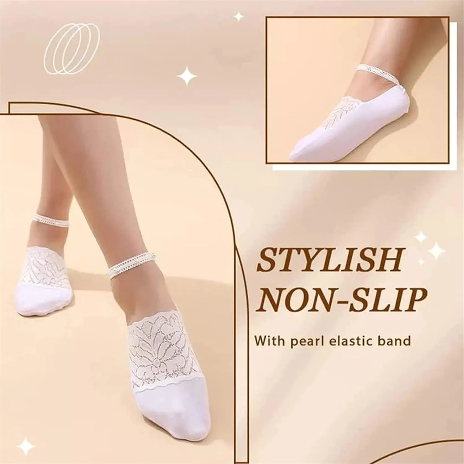 4 Pair Pearl Lace Socks for Women, Crystal Tulle Pearl Summer Socks