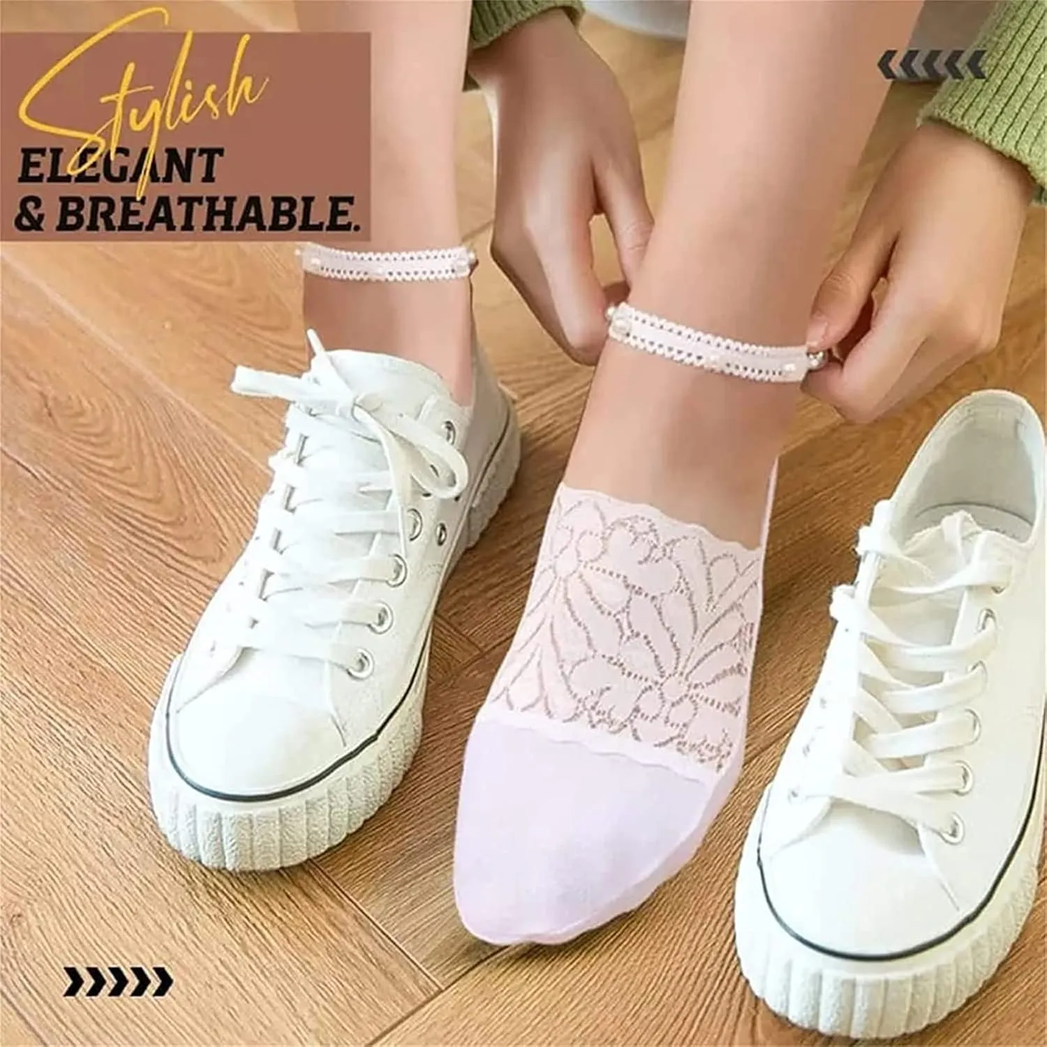 4 Pair Pearl Lace Socks for Women, Crystal Tulle Pearl Summer Socks