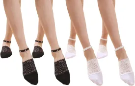 4 Pairs Pearl Lace No Show Socks Pearl Lace Mesh Thin Silk Ankle Sock Casual Low Cut Socks for Women