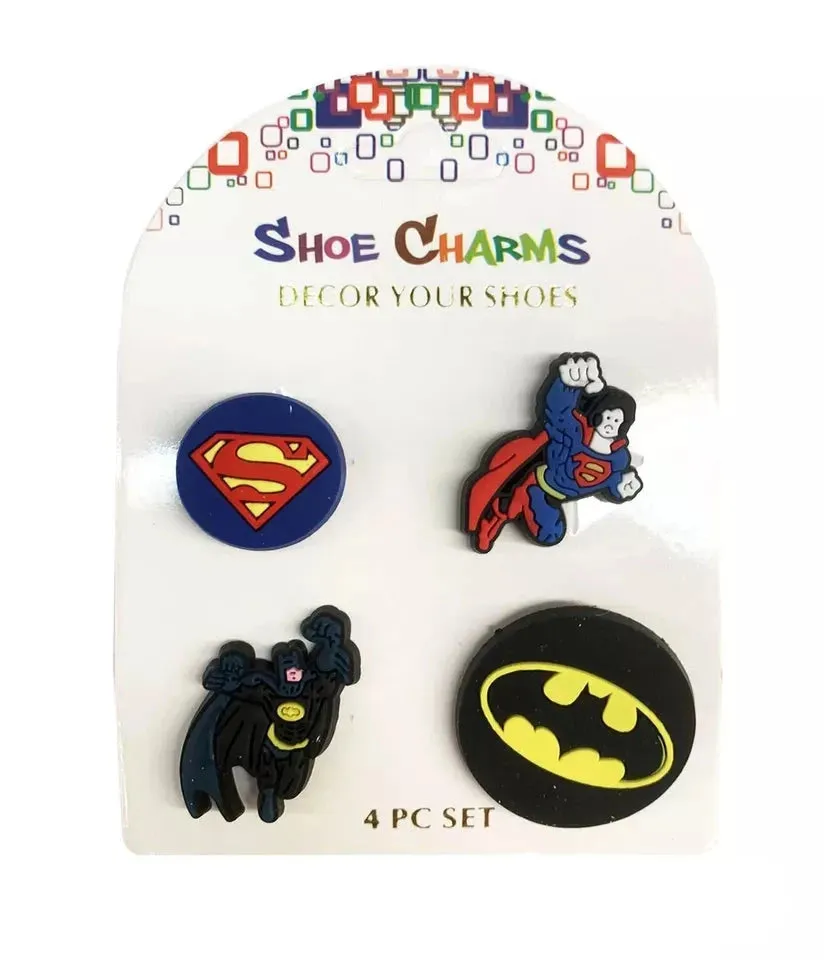 4 Pcs of Super Hero Superman & Batman Shoe Charms For Croc, Bracelet, Shoe