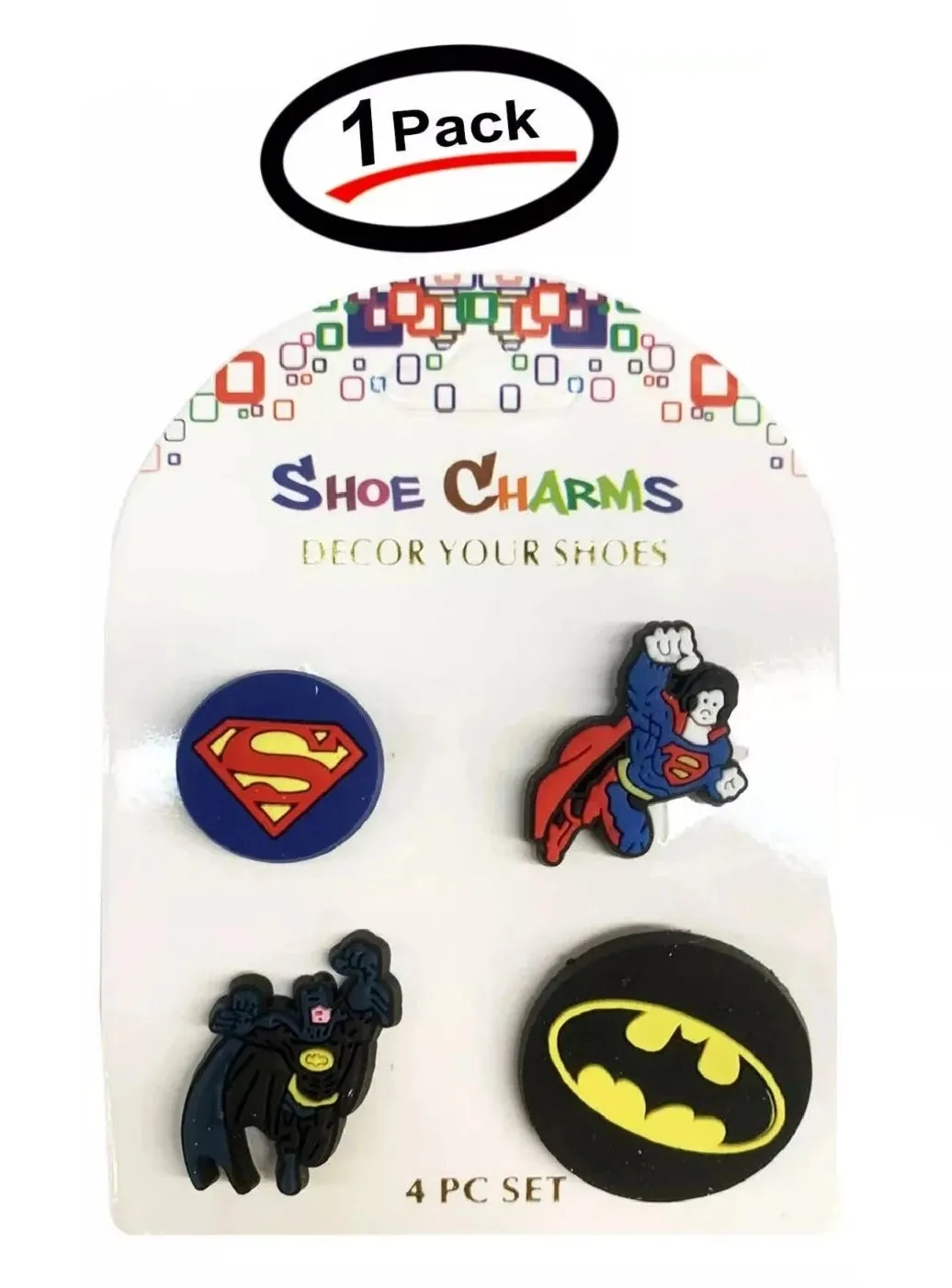 4 Pcs of Super Hero Superman & Batman Shoe Charms For Croc, Bracelet, Shoe
