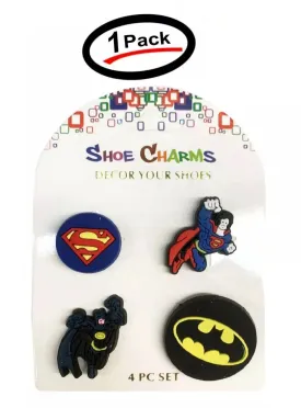 4 Pcs of Super Hero Superman & Batman Shoe Charms For Croc, Bracelet, Shoe