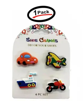 4 Pcs of Transportation Shoe Charms For Croc Shoes- Car, Airplane, Ship, Motorcycle