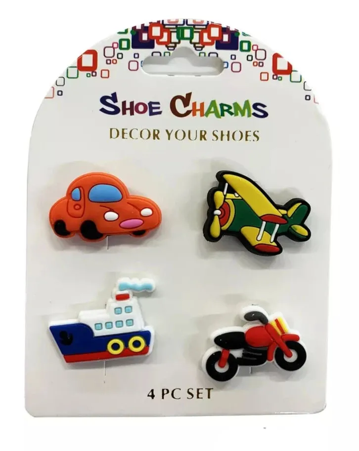 4 Pcs of Transportation Shoe Charms For Croc Shoes- Car, Airplane, Ship, Motorcycle