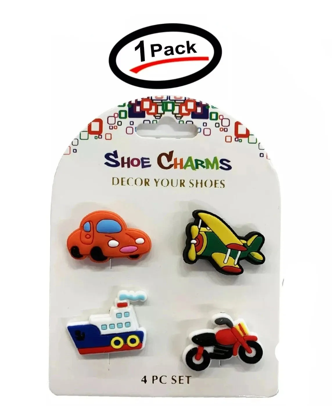 4 Pcs of Transportation Shoe Charms For Croc Shoes- Car, Airplane, Ship, Motorcycle