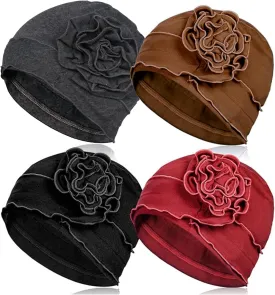 4 Pieces Cotton Chemo Turbans Headwear Beanie for Women Soft Head scarf Cap Elastic Chemo Hats Covers Wraps for Cancer Patient Hair Loss