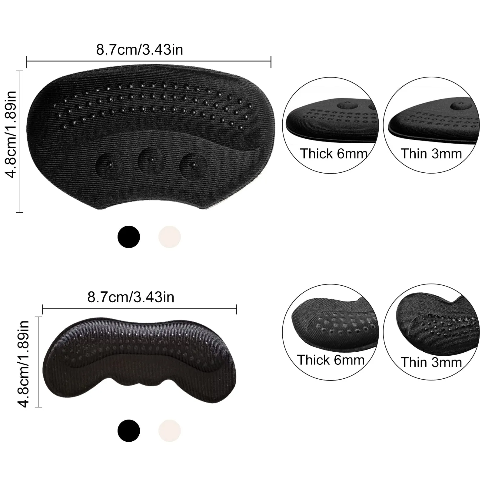8 Pairs Heel Cushion Pads, Heel Grip Shoe Too Big Heel Pads Self Adhesive Shoe Insoles Shoe Pads for Women Men Comfort Heel Pain Relieve (3mm/6mm)