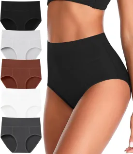 ASIMOON Tummy Control High Waisted Underwear for Women Cotton Plus Size Full Coverage Panties Ladies Briefs