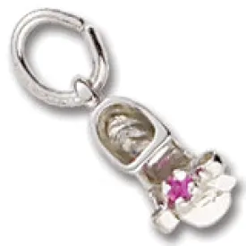 Baby Shoe July Birthstone Charm In Sterling Silver