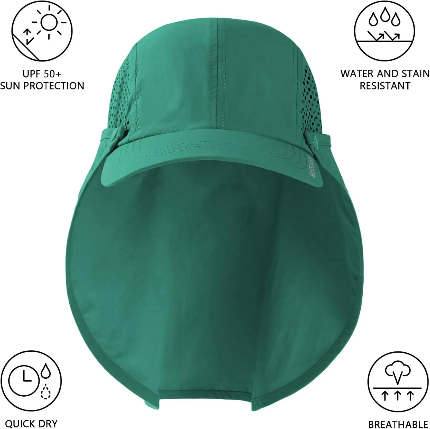 BASSDASH UPF 50  Foldable Fishing Hat Baseball Cap with Removable Neck Flap Portable for Men Women Golf Hiking