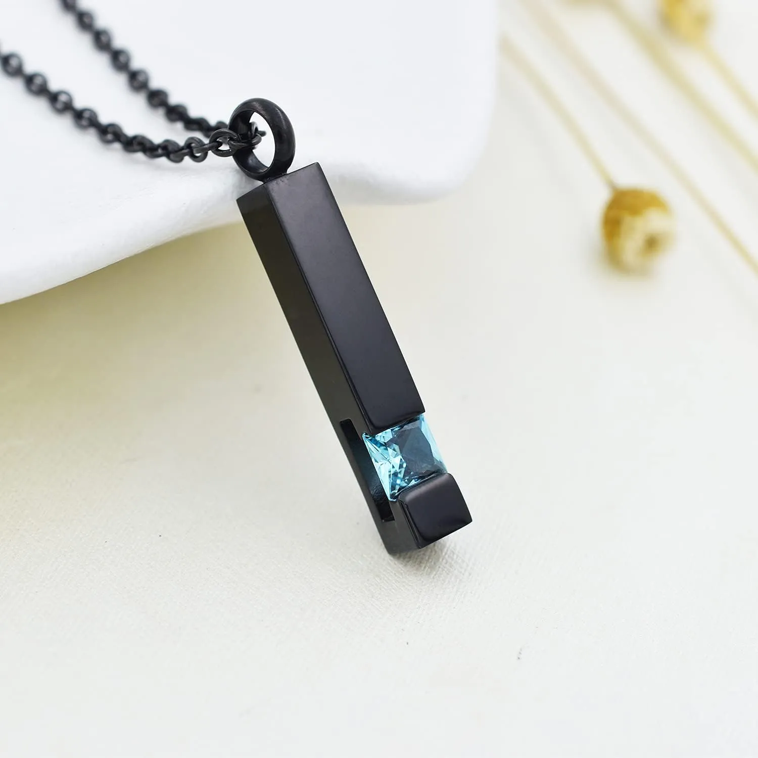 Black Plating Crystal Bar Cremation Jewelry for Ashes Pendant Stainless Steel Keepsake Memorial Urn Necklace for Women Men