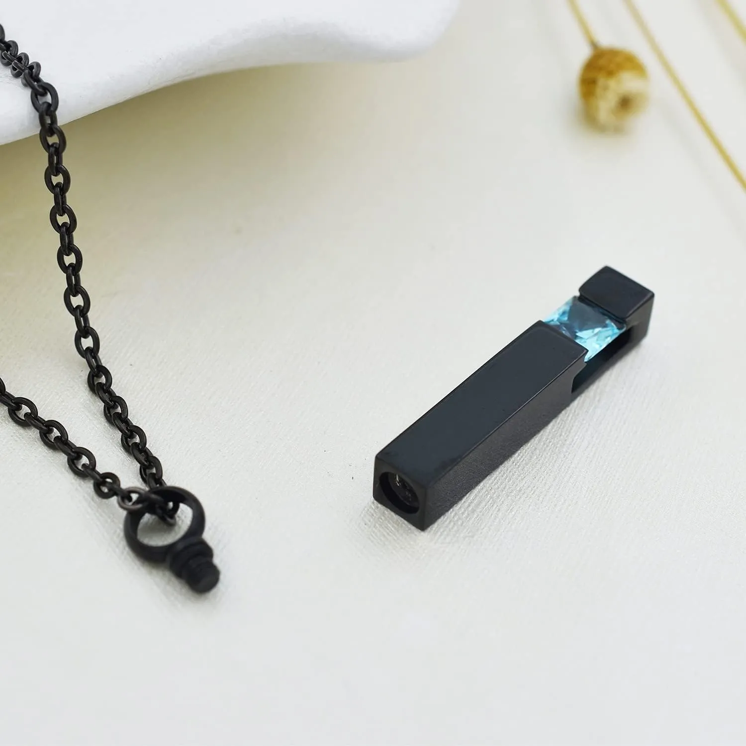 Black Plating Crystal Bar Cremation Jewelry for Ashes Pendant Stainless Steel Keepsake Memorial Urn Necklace for Women Men