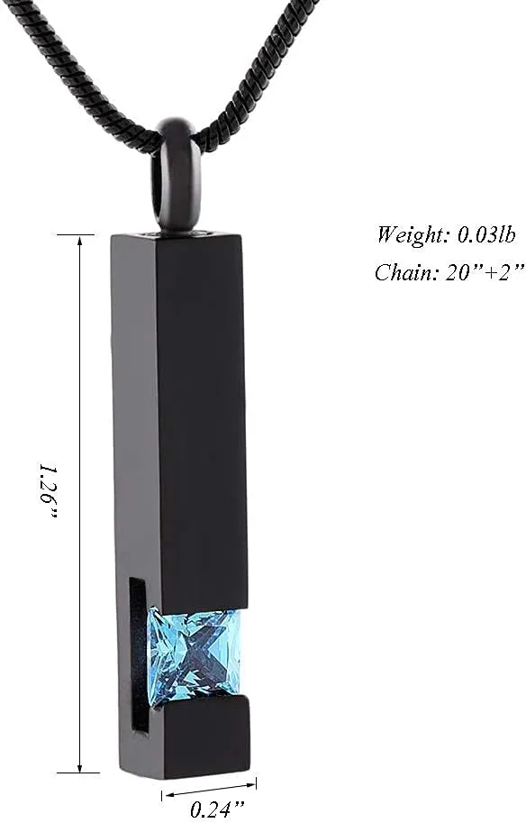 Black Plating Crystal Bar Cremation Jewelry for Ashes Pendant Stainless Steel Keepsake Memorial Urn Necklace for Women Men