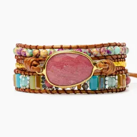 Cape Diablo - Beaded Wrap Bracelet, Healing Rhodochrosite