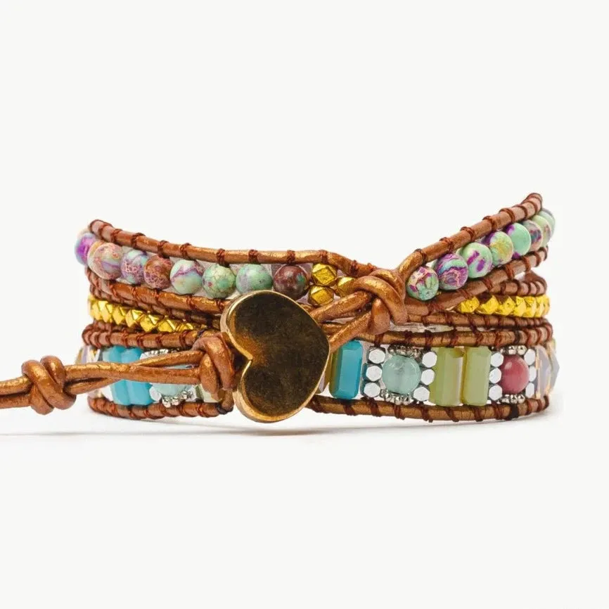 Cape Diablo - Beaded Wrap Bracelet, Healing Rhodochrosite