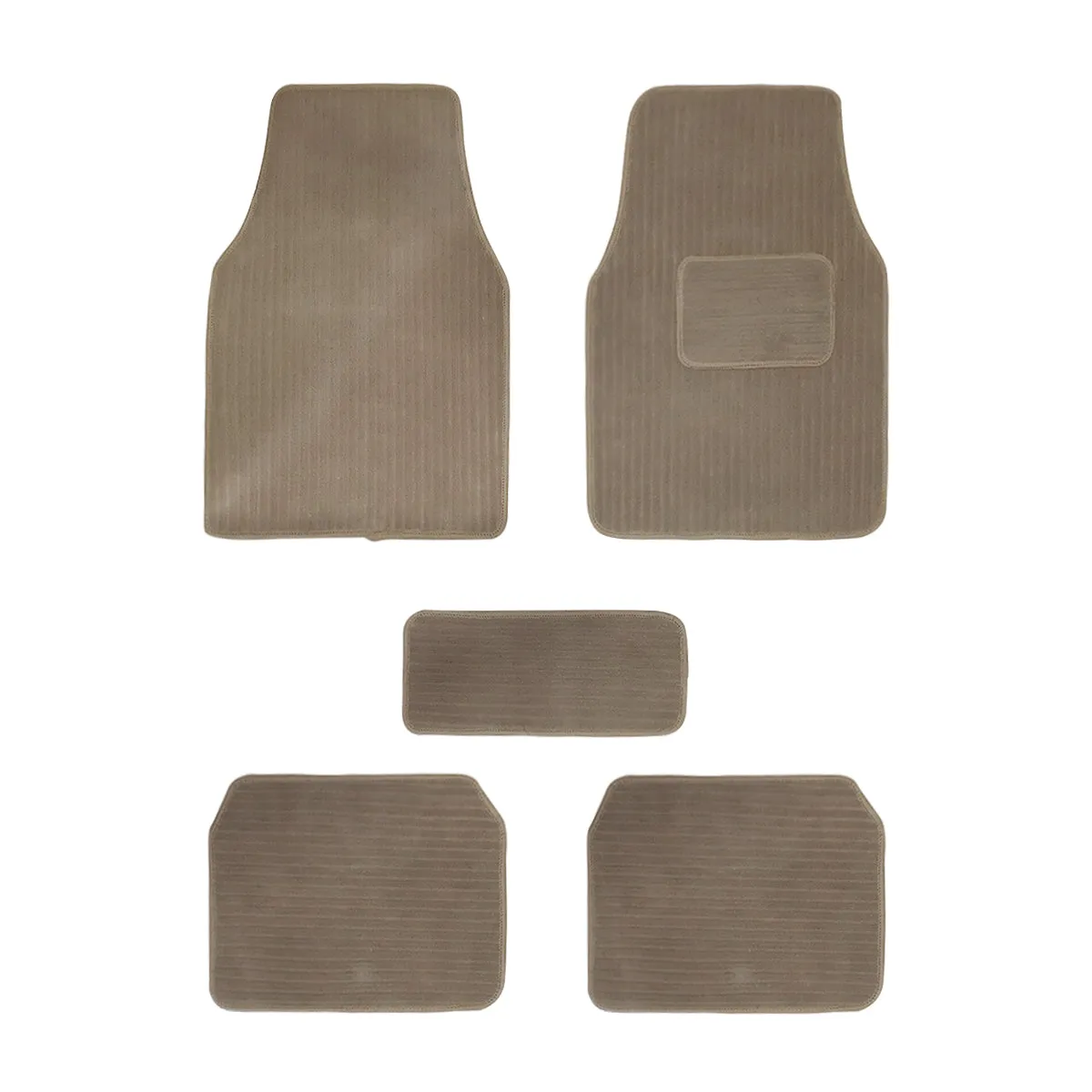 Carpet Style Universal Car Floor Foot Mats for All 5 Seater Cars, Beige Color Anti Slip Car Try Mat, Complete Set of 5 Piece, Premium Series