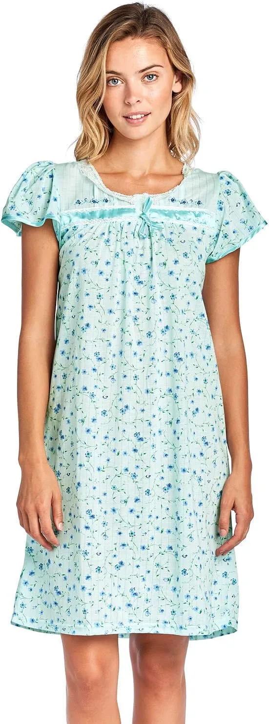 Casual Nights Nightgowns for Women, Short Sleeve Floral Night Gowns for Adult Women