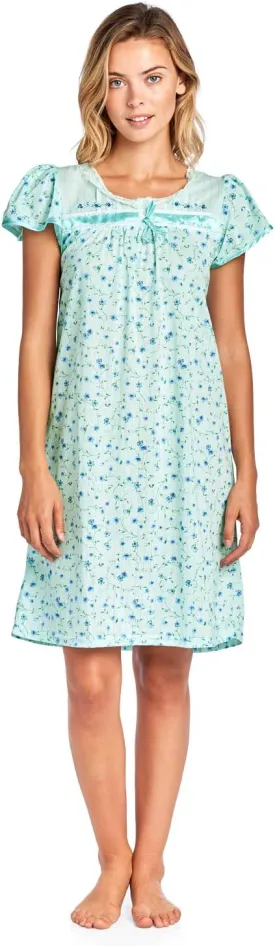 Casual Nights Nightgowns for Women, Short Sleeve Floral Night Gowns for Adult Women
