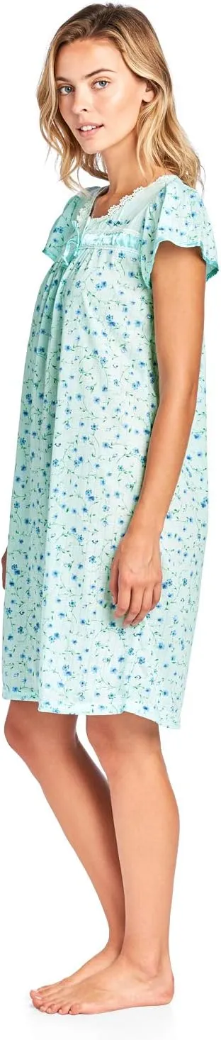Casual Nights Nightgowns for Women, Short Sleeve Floral Night Gowns for Adult Women