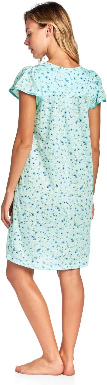 Casual Nights Nightgowns for Women, Short Sleeve Floral Night Gowns for Adult Women