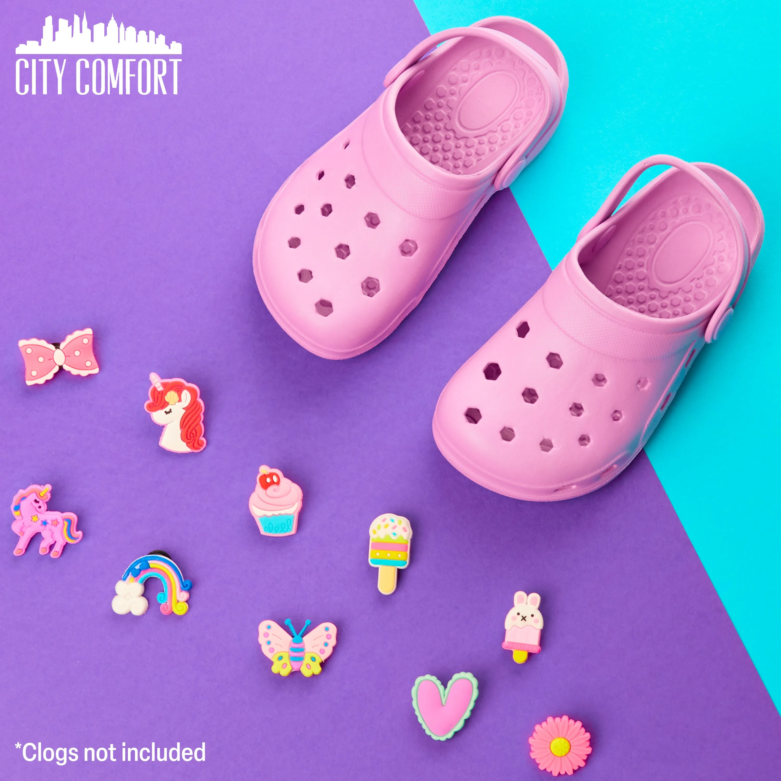 CityComfort Clog Charms, Cute Shoe Decoration Charms Pack of 10 - PINK/PURPLE
