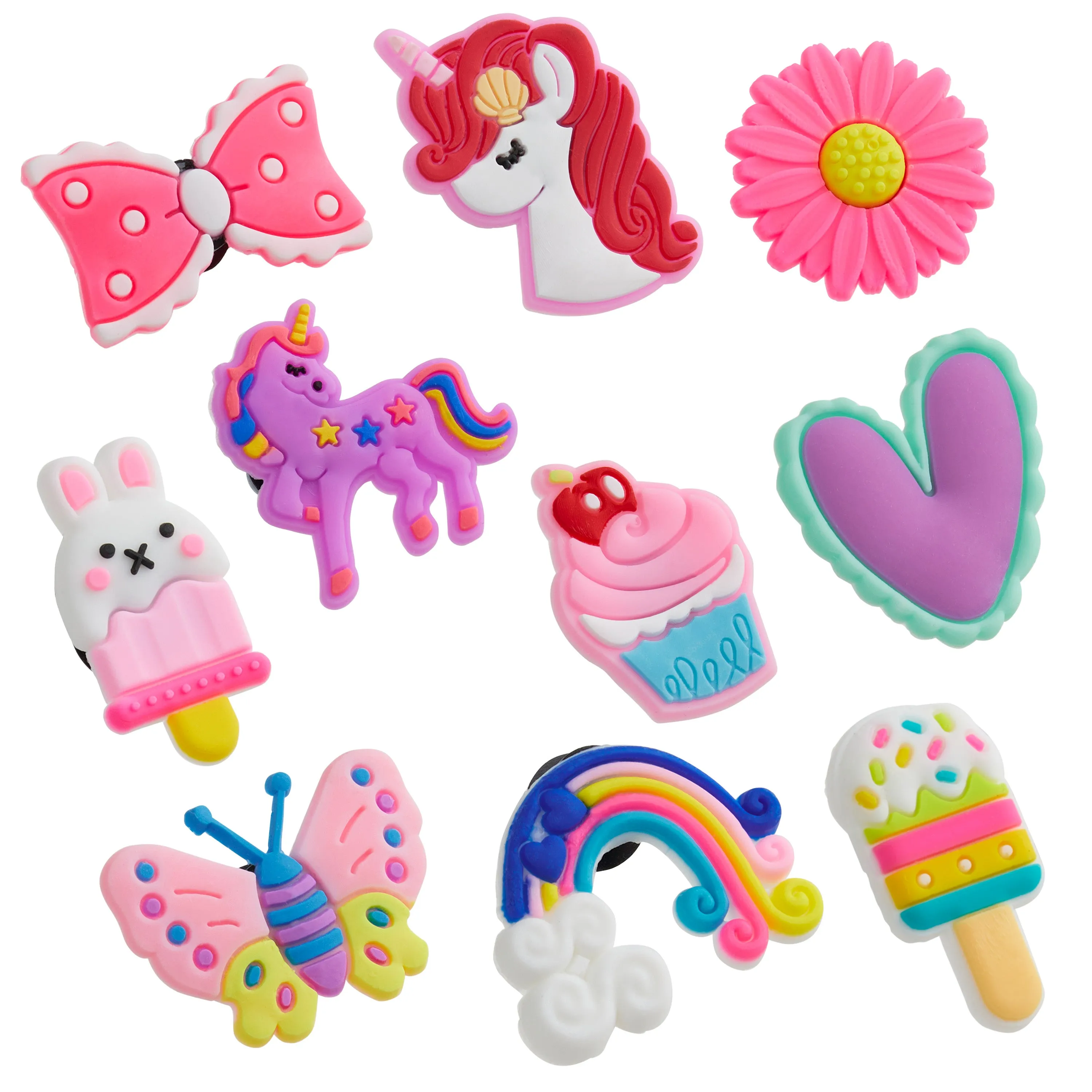 CityComfort Clog Charms, Cute Shoe Decoration Charms Pack of 10 - PINK/PURPLE
