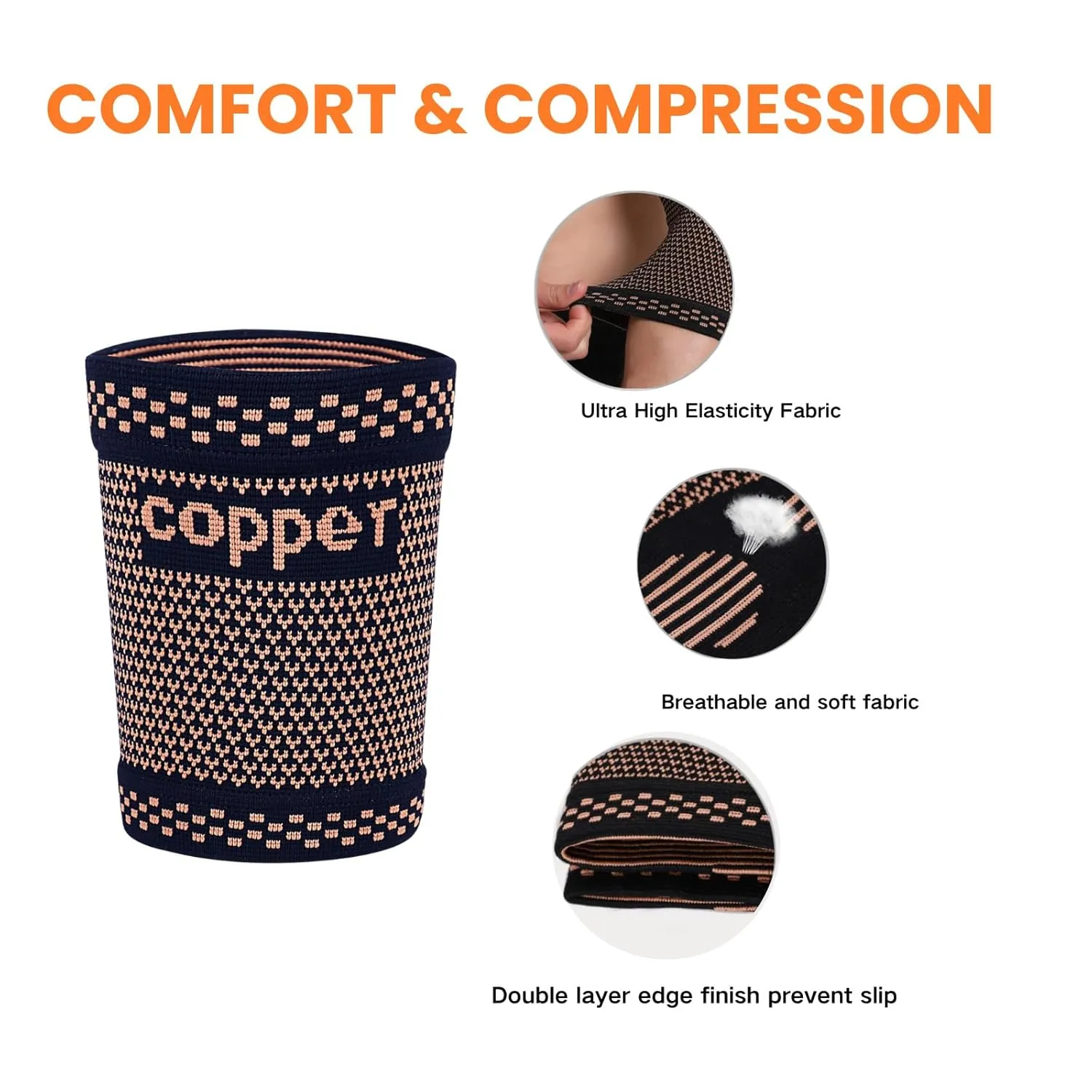 Copper Bicep Compression Sleeve 1 Pair,Bicep Tendonitis Brace,Triceps Sleeves for Upper Arm Support,Weightlifting,Fit for Men and Women (GOLD, Large)