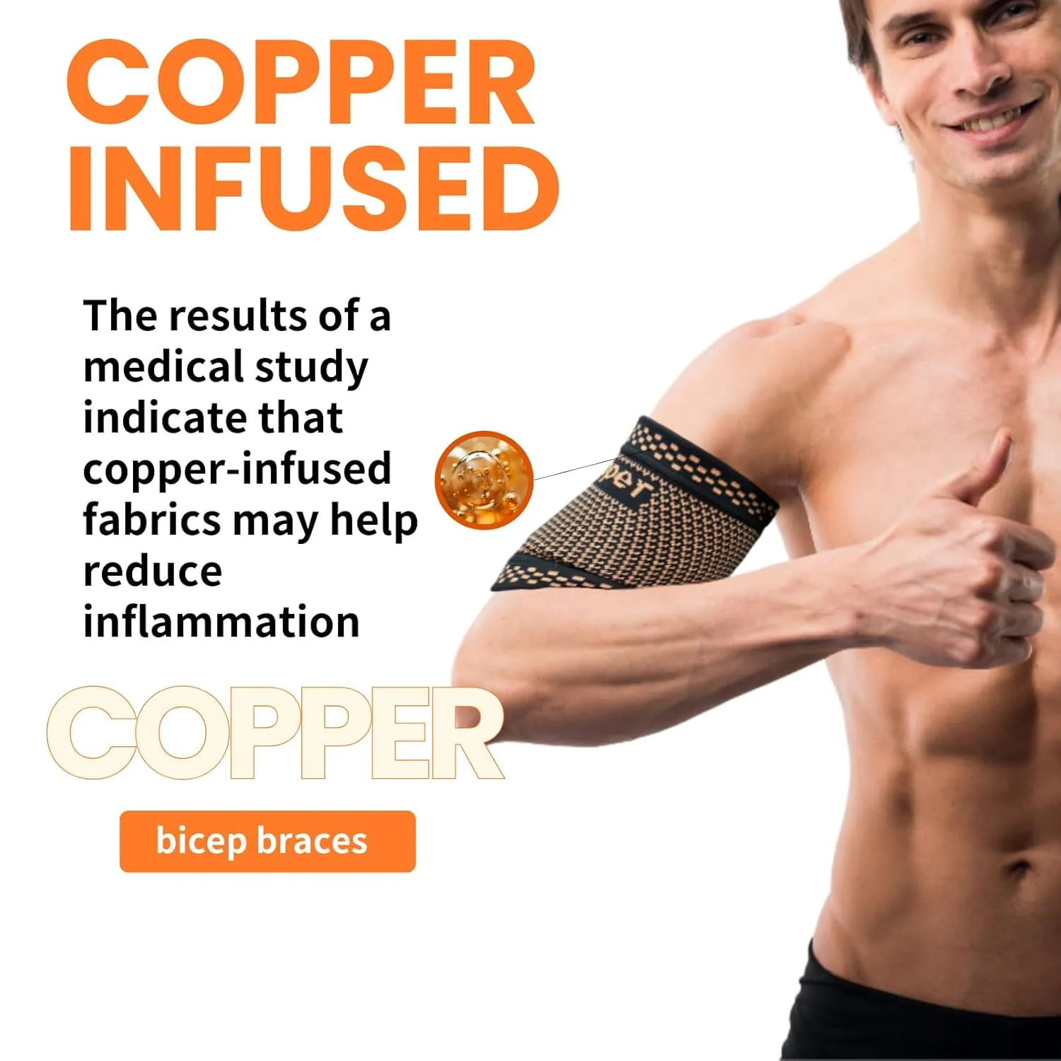 Copper Bicep Compression Sleeve 1 Pair,Bicep Tendonitis Brace,Triceps Sleeves for Upper Arm Support,Weightlifting,Fit for Men and Women (GOLD, Large)
