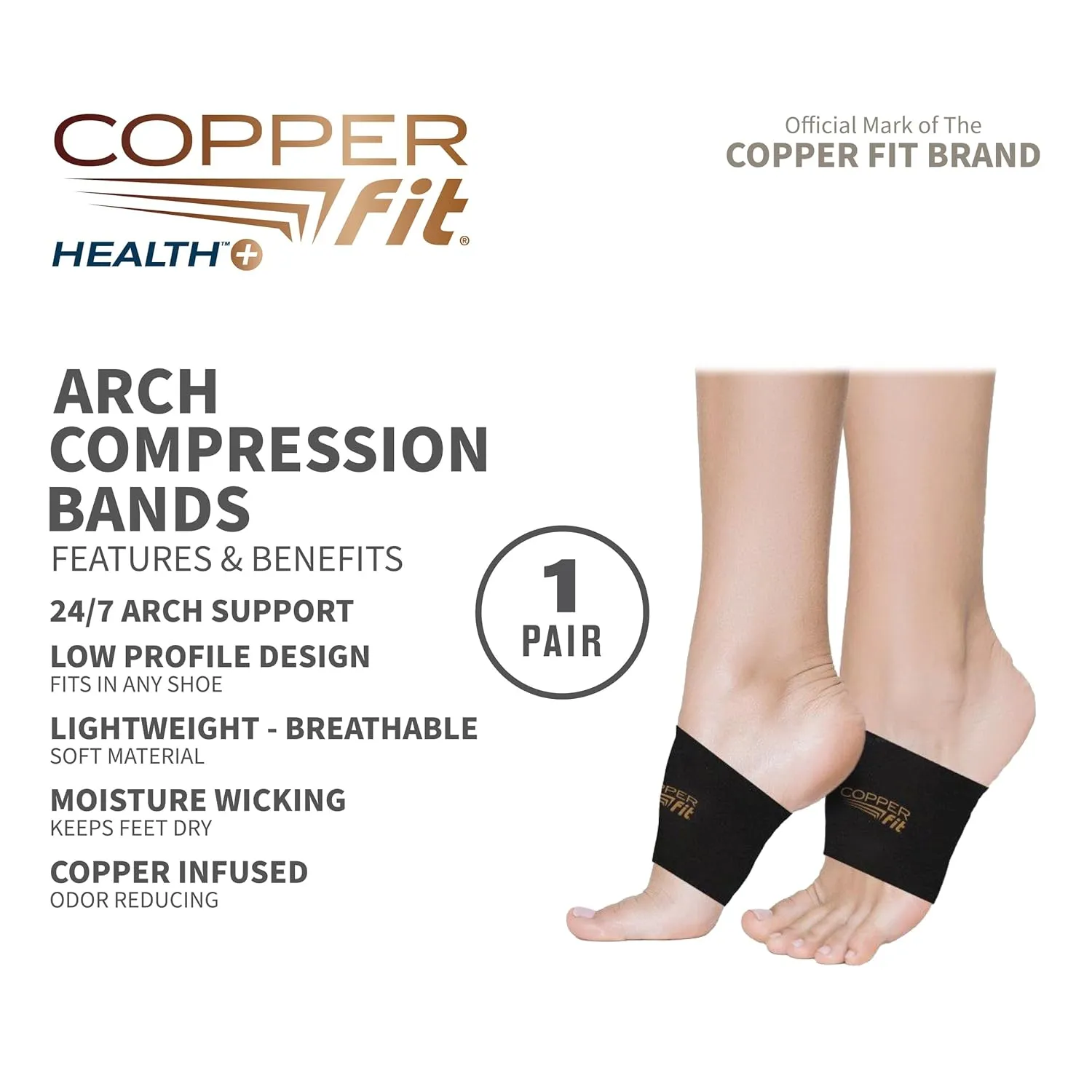 Copper Fit Health Unisex Arch Relief Compression Bands for Plantar Fasciitis,Swelling