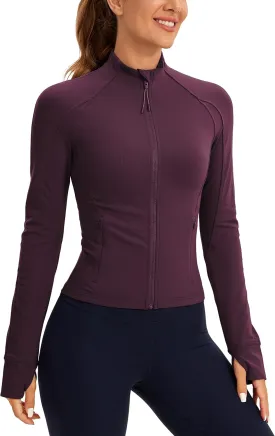 CRZ YOGA Butterluxe Womens Cropped Slim Fit Workout Jacket Weightless Track Athletic Full Zip Up Tops with Thumb Holes