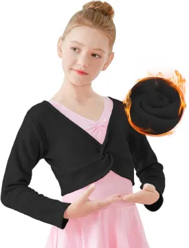 Daydance Girl's Dance Crop Tops Ballet Wrap Shrug Sweater Long Sleeve