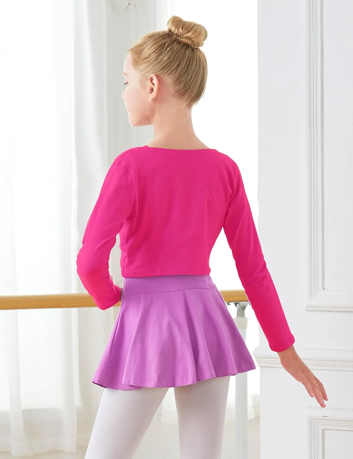 Daydance Girl's Dance Crop Tops Ballet Wrap Shrug Sweater Long Sleeve