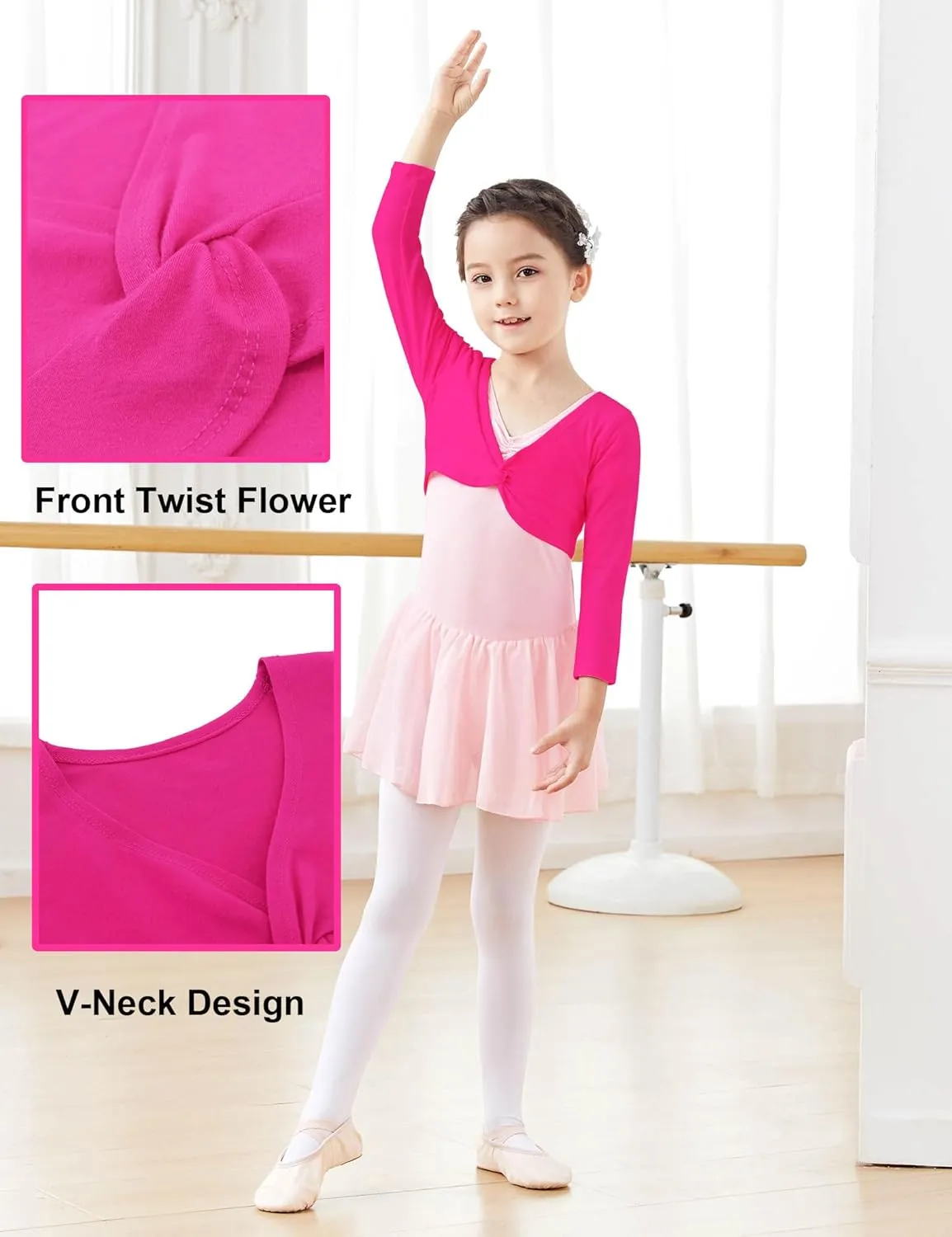 Daydance Girl's Dance Crop Tops Ballet Wrap Shrug Sweater Long Sleeve