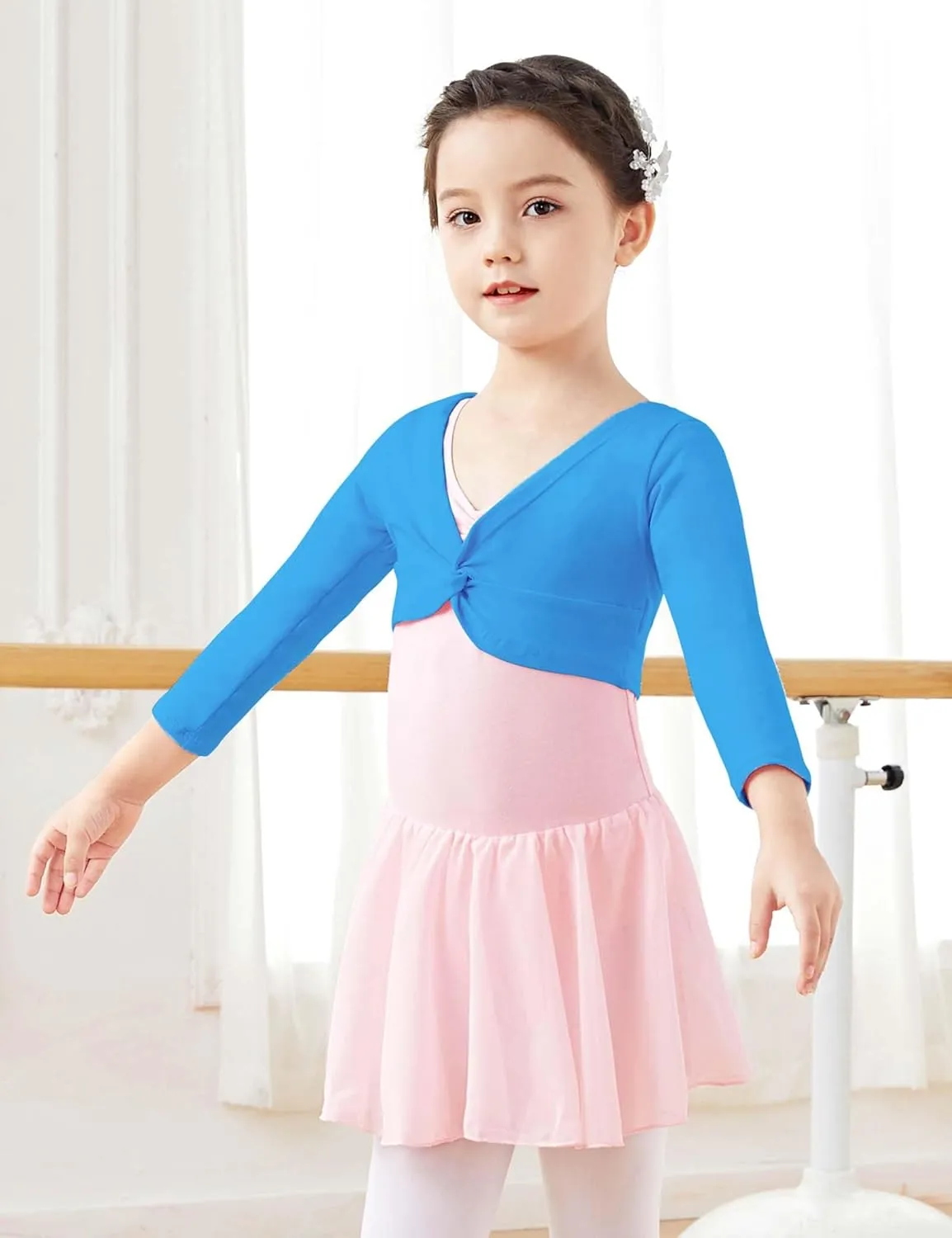 Daydance Girl's Dance Crop Tops Ballet Wrap Shrug Sweater Long Sleeve