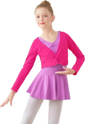 Daydance Girl's Dance Crop Tops Ballet Wrap Shrug Sweater Long Sleeve