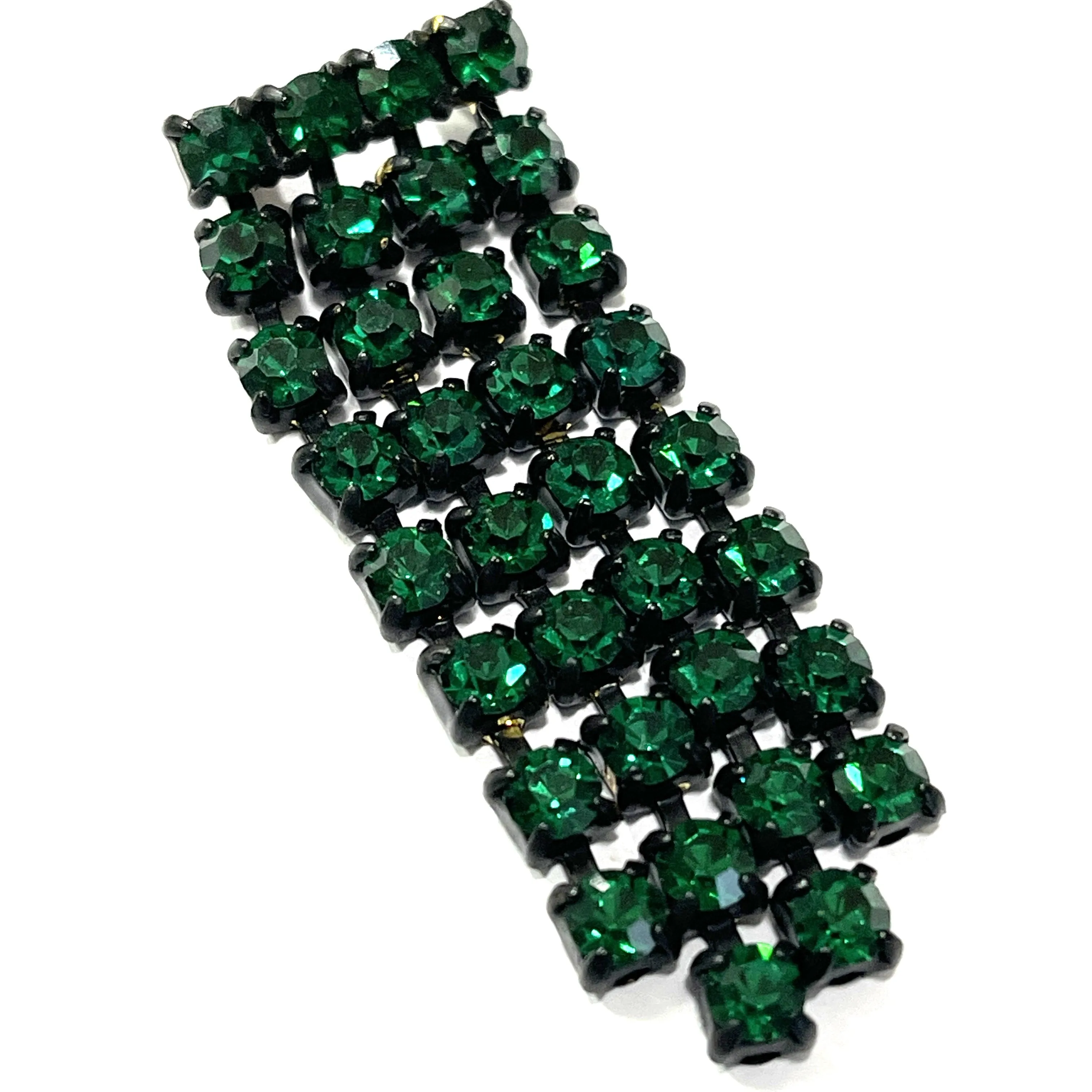 Deep Green Rhinestone Dangle Brooch