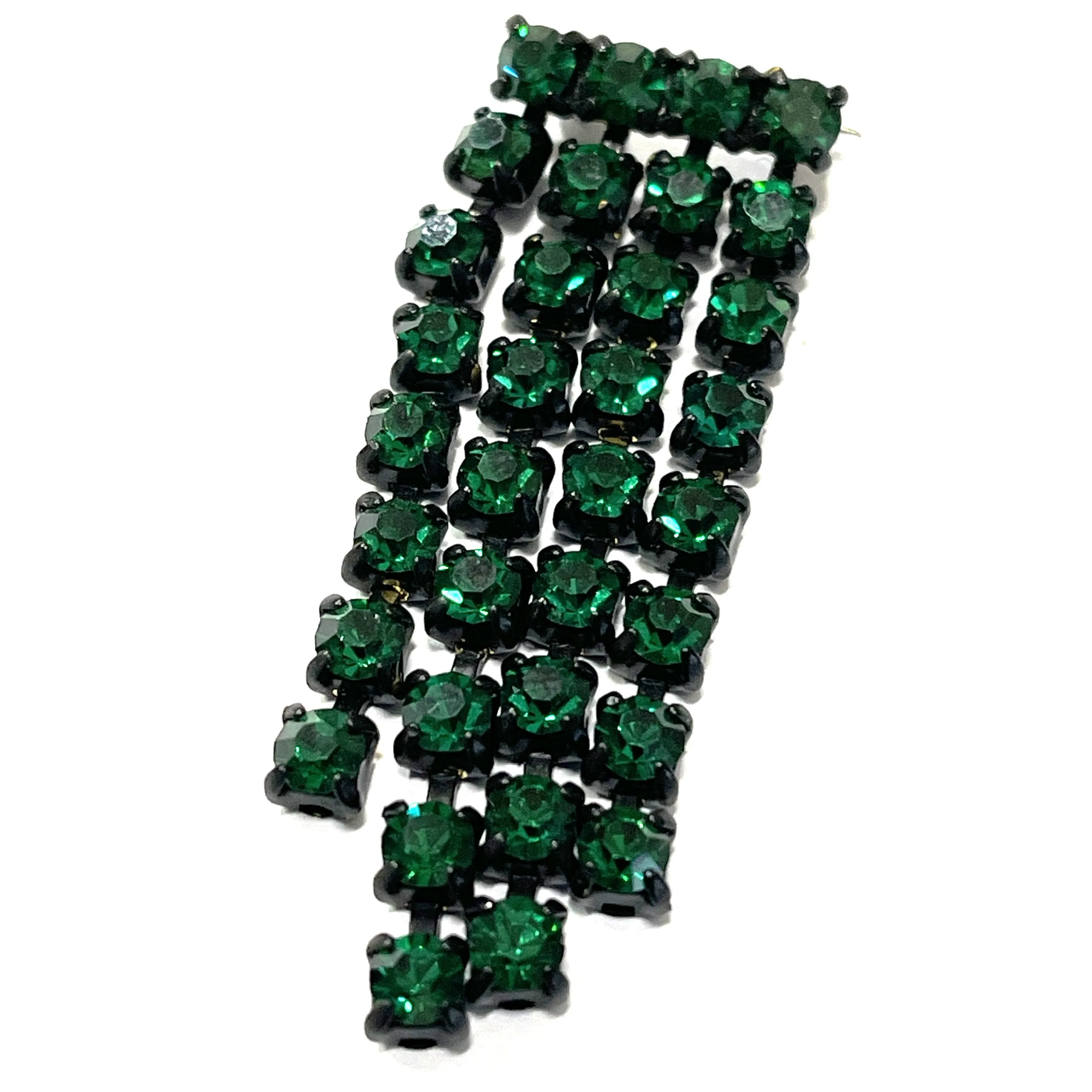 Deep Green Rhinestone Dangle Brooch