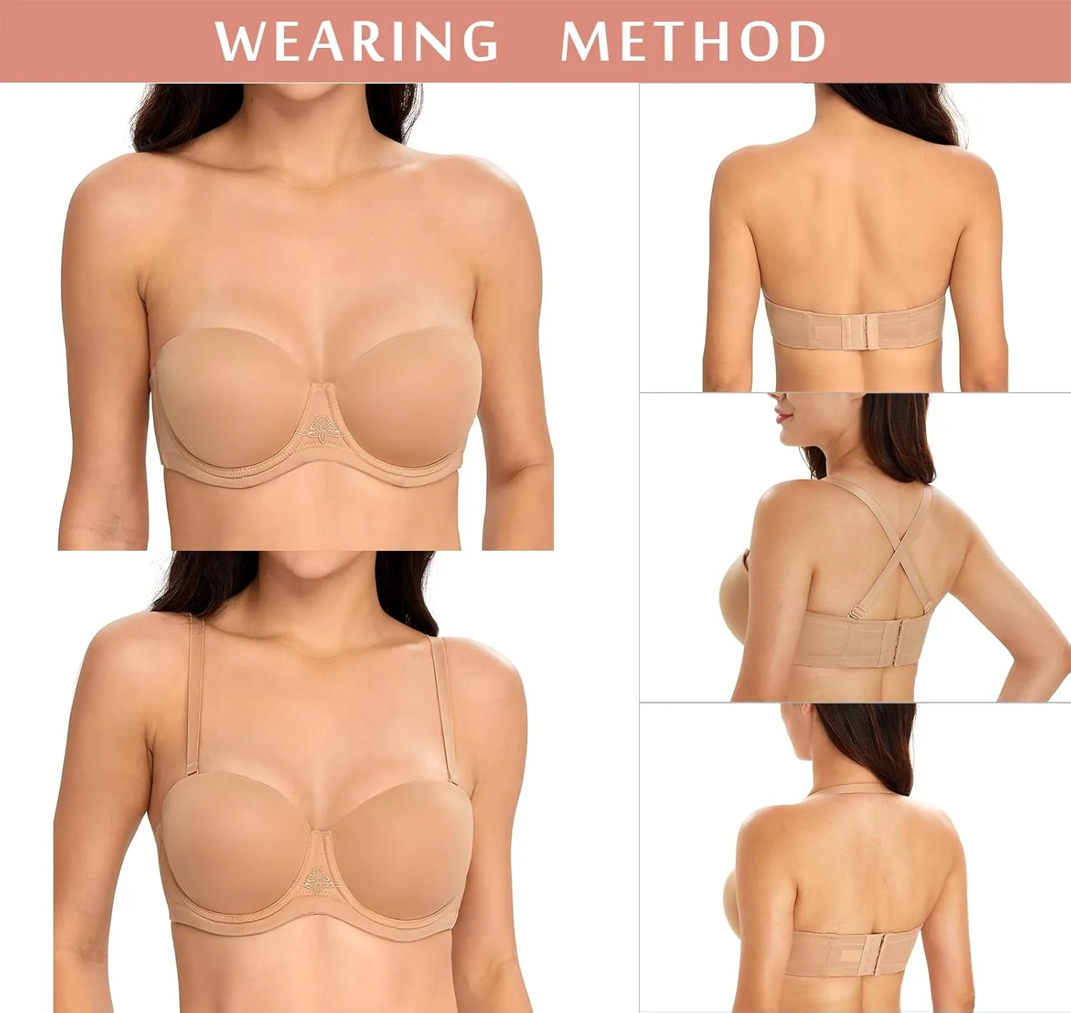 DotVol Women's Multiway Strapless Bra Full Figure Underwire Contour Beauty Back Plus Size Bra