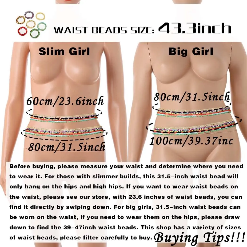 ELABEST African Waist Beads Chain Layered Belly Body Chain Beach 7Pack Waist Jewelry Body Accessories for Women